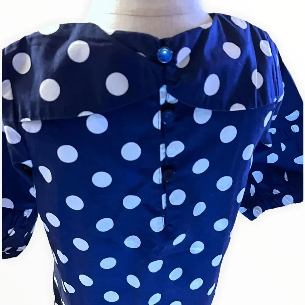 UNITED COLORS OF BENETTON | Navy | Polka Dot Puffer Sleeves Dress